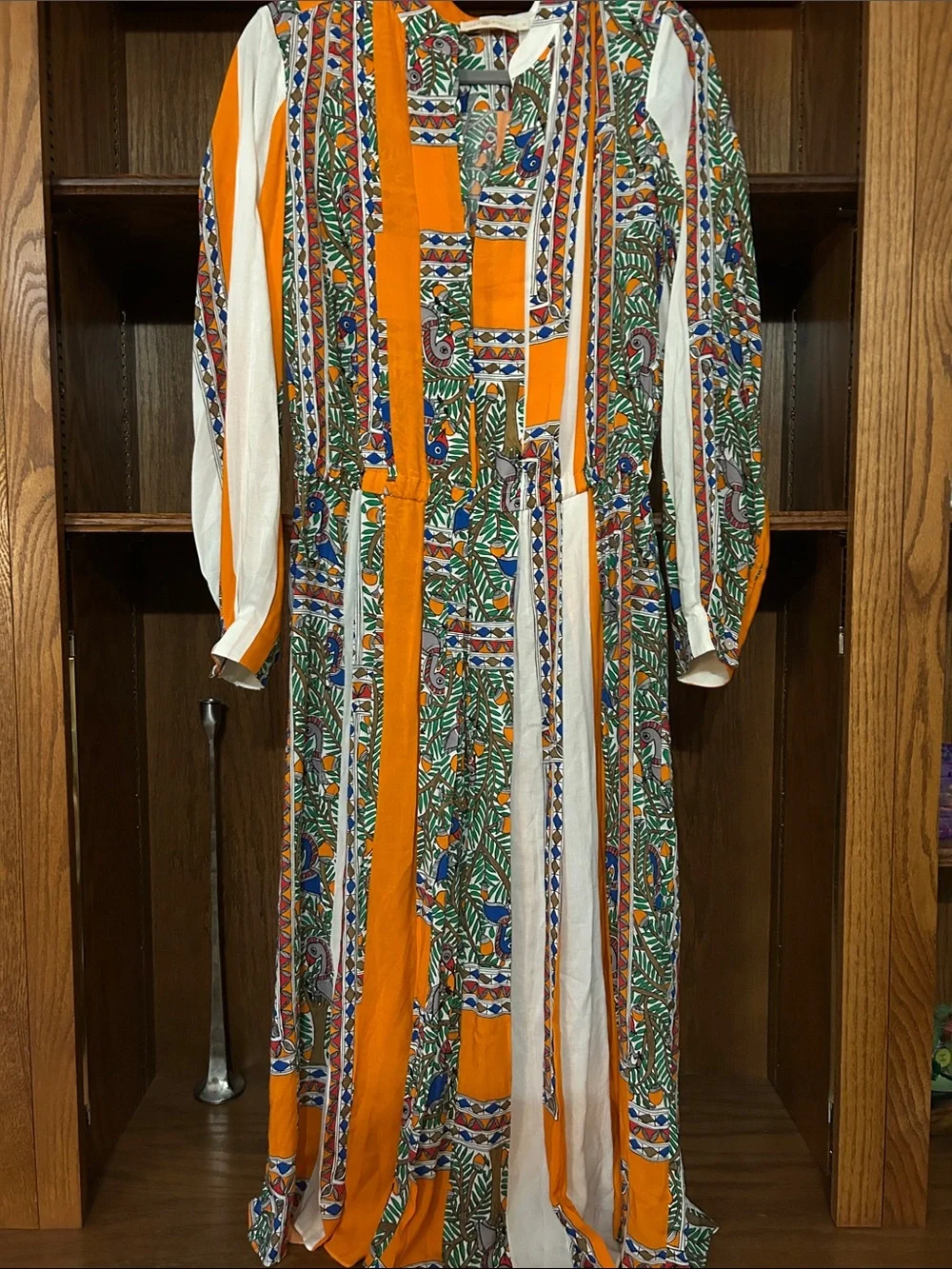 Tory Burch Orange & White Mixed-Print Midi Dress